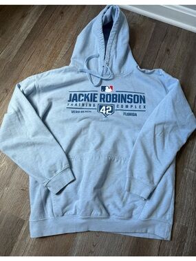 MLB Jackie Robinson Blue 42 Vero Beach Florida Light Blue Hoodie Size L XL